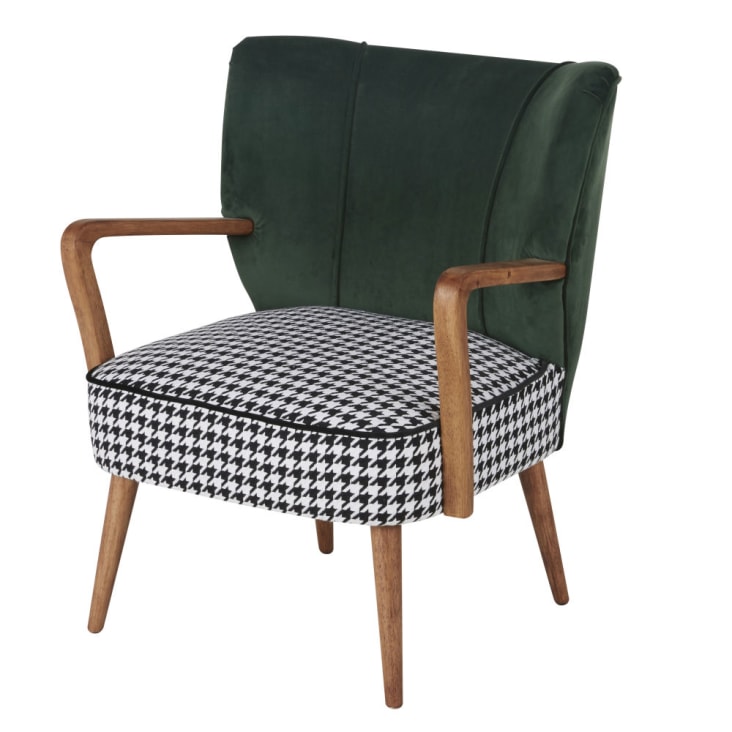 Maisons du Monde Meyer - Sillón vintage de terciopelo verde con estampado de pata de gallo