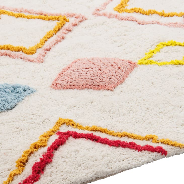 Maisons Du Monde Mia - Alfombra Infantil De Estilo Bereber De Algodón Reciclado Con Dibujos Multicolor 120x180