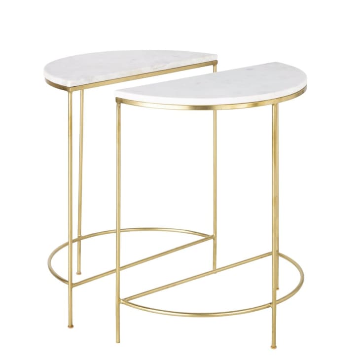 Maisons Du Monde Midtown - 2 Mesitas De Noche De Metal Dorado Y Mármol Blanco