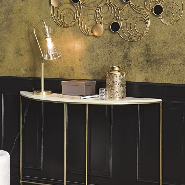 Maisons Du Monde Midtown - Consola Redondeada De Metal Color Latón Y Mármol Blanco