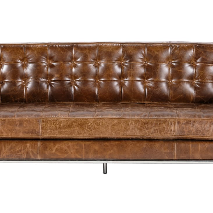 Maisons Du Monde Mikado - Sofá Capitoné De 3 Plazas De Cuero Marrón