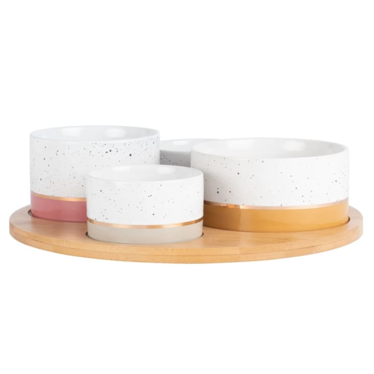 Maisons du Monde MILA - Bandeja de aperitivos de bambú con 4 cuencos de porcelana