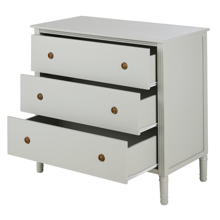 Maisons Du Monde Milie - Cómoda De 3 Cajones Gris Claro Y Metal Color Latón