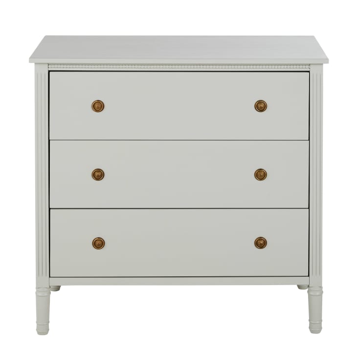 Maisons du Monde Milie - Cómoda de 3 cajones gris claro y metal color latón