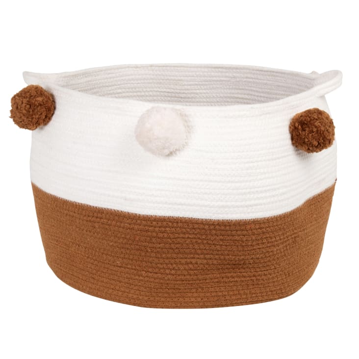 Maisons du Monde Mimizan - Cesta de almacenamiento marrón y blanco con borlas
