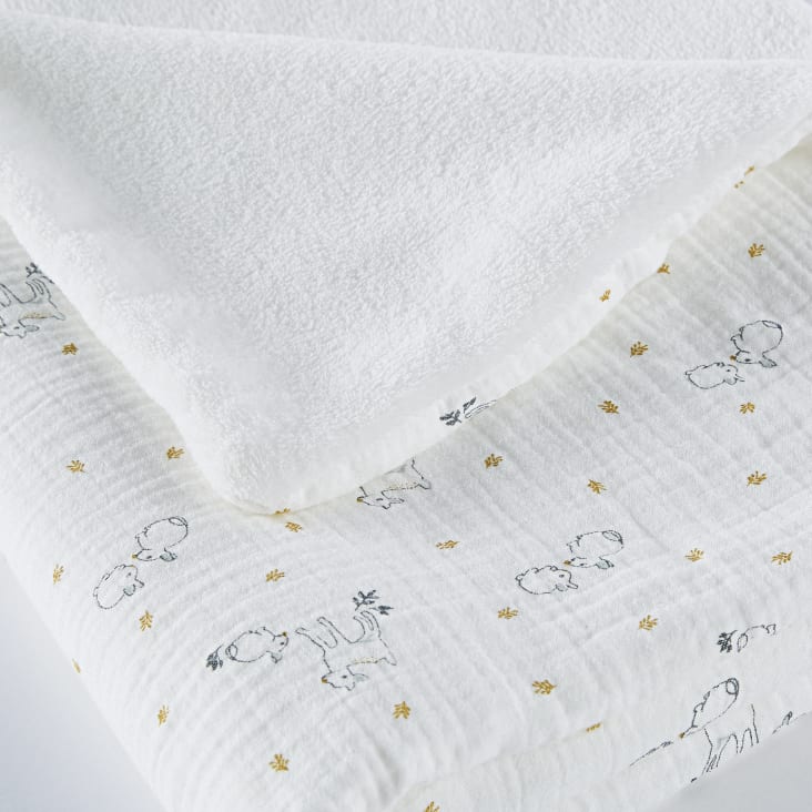 Maisons Du Monde Mimizan - Manta Para Bebé Color Gris Blanco Y Amarillo Mostaza Con Animales 75 X 100 Cm