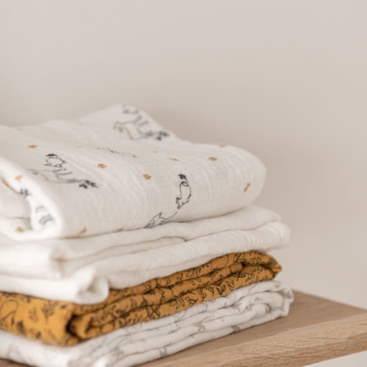 Maisons Du Monde Mimizan - Muselinas De Bebé De Algodón Orgánico Color Crudo Marrón Y Gris (x3)