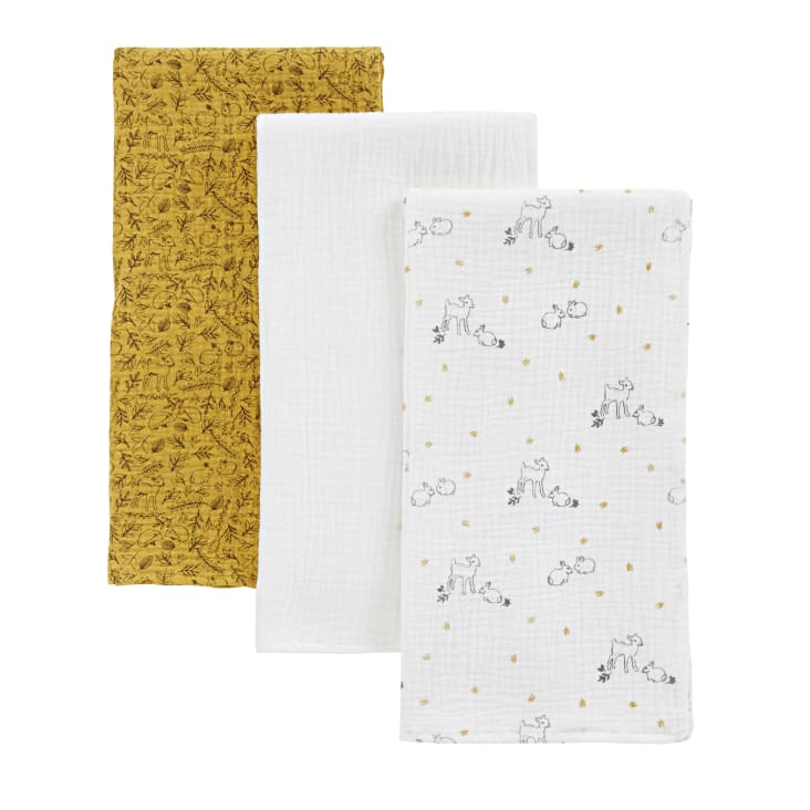 Maisons du Monde Mimizan - Muselinas de bebé de algodón orgánico color crudo marrón y gris (x3)