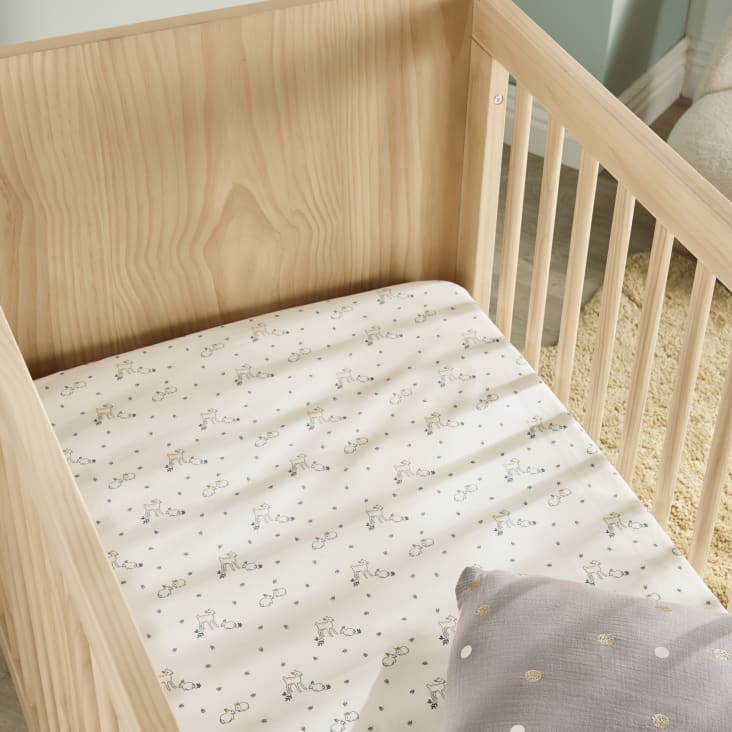 Maisons Du Monde Mimizan - Sábana Bajera De Algodón Orgánico Con Conejo Y Ciervo Bicolor 60x120