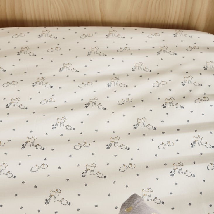 Maisons Du Monde Mimizan - Sábana Bajera De Algodón Orgánico Con Conejo Y Ciervo Bicolor 60x120
