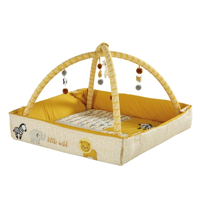 Maisons Du Monde Mini Jungle - Alfombra De Estimulación De Algodón Amarillo Mostaza Y Blanco D. 125