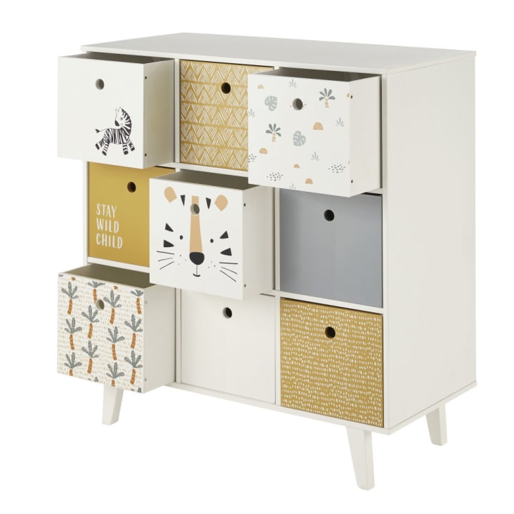 Maisons Du Monde Mini Jungle - Cajonera De 9 Cajones Con Estampado Sabana