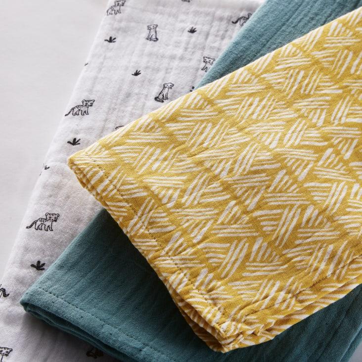 Maisons Du Monde Mini Jungle - Pañales De Bebé De Gasa De Algodón Orgánico Verde Amarillo Mostaza Y Blanco (x3)