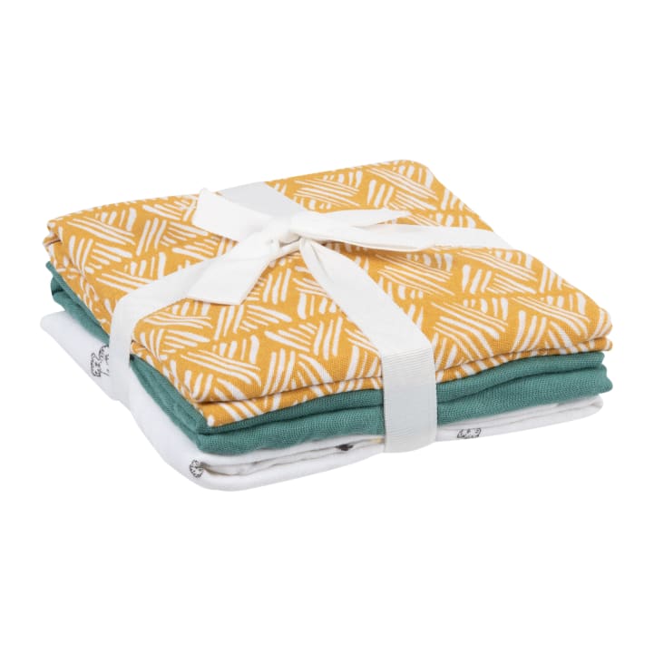 Maisons Du Monde Mini Jungle - Pañales De Bebé De Gasa De Algodón Orgánico Verde Amarillo Mostaza Y Blanco (x3)