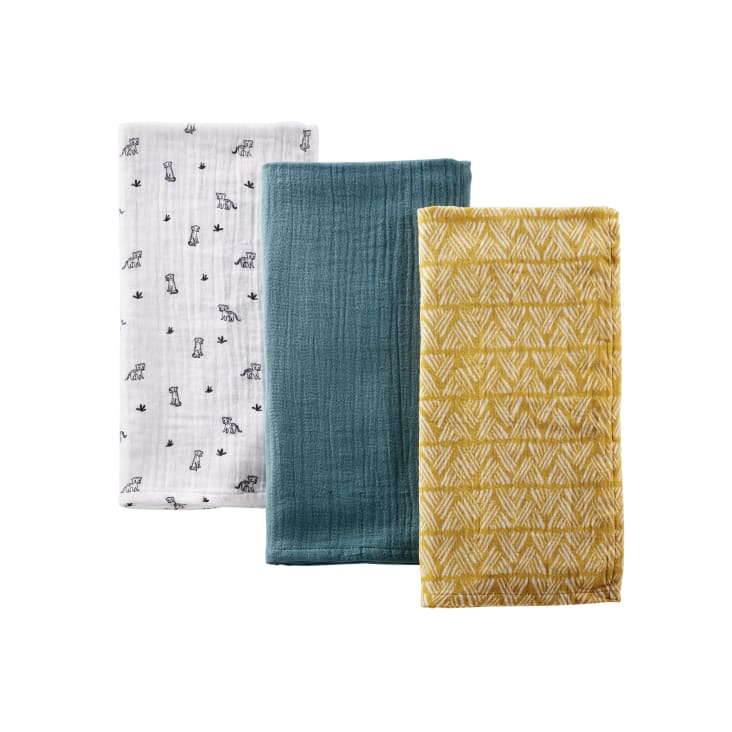 Maisons du Monde Mini Jungle - Pañales de bebé de gasa de algodón orgánico verde amarillo mostaza y blanco (x3)