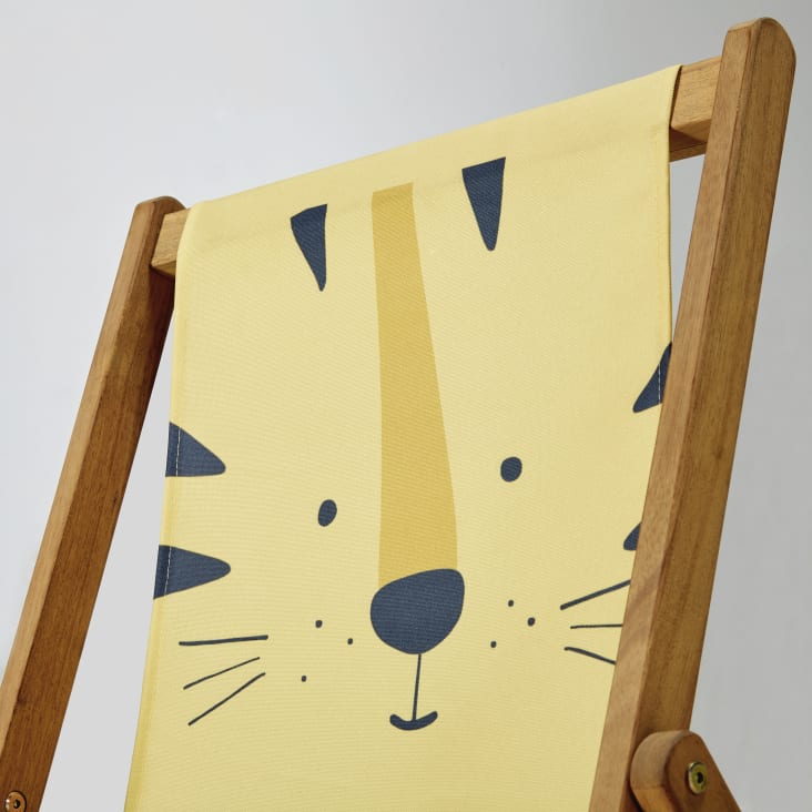 Maisons Du Monde Mini Jungle - Tumbona Infantil De Acacia Y Tela Reciclada Amarilla Cabeza De Tigre