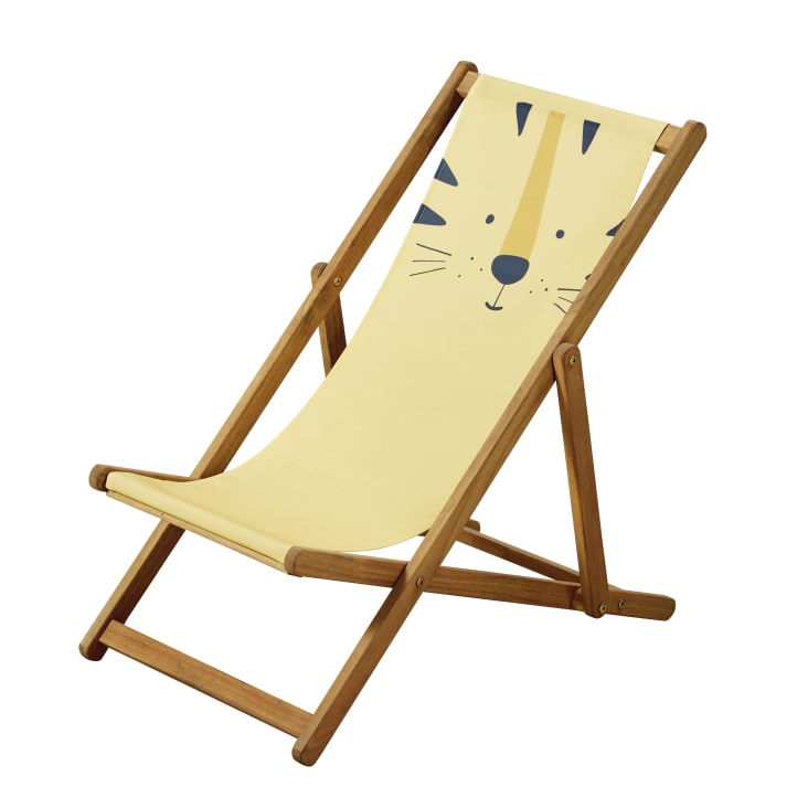 Maisons du Monde Mini Jungle - Tumbona infantil de acacia y tela reciclada amarilla cabeza de tigre