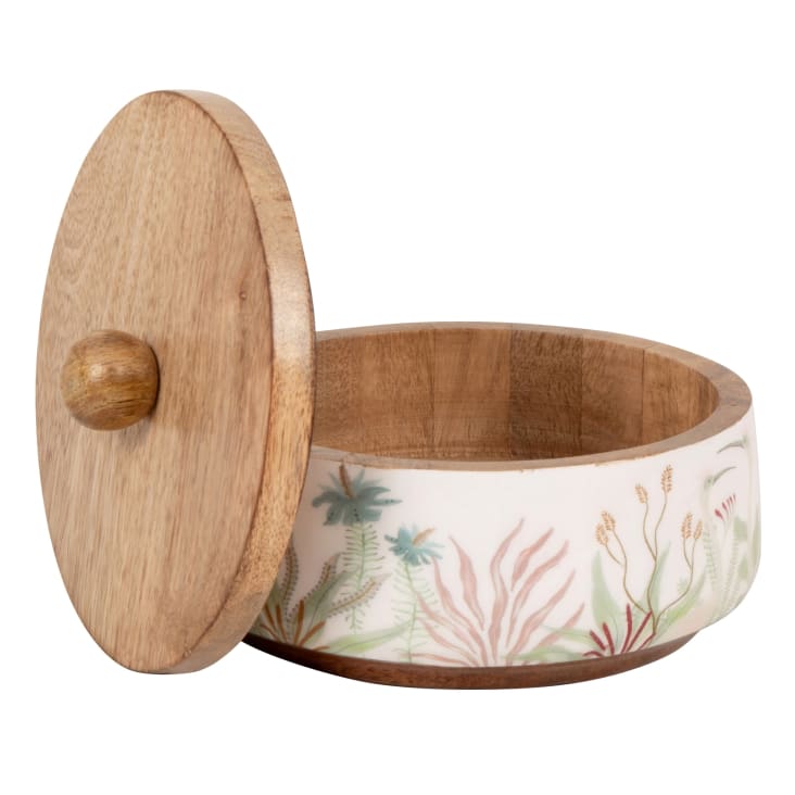 Maisons Du Monde Miraflores - Caja Decorativa Redonda De Colores Con Tapa De Madera De Mango