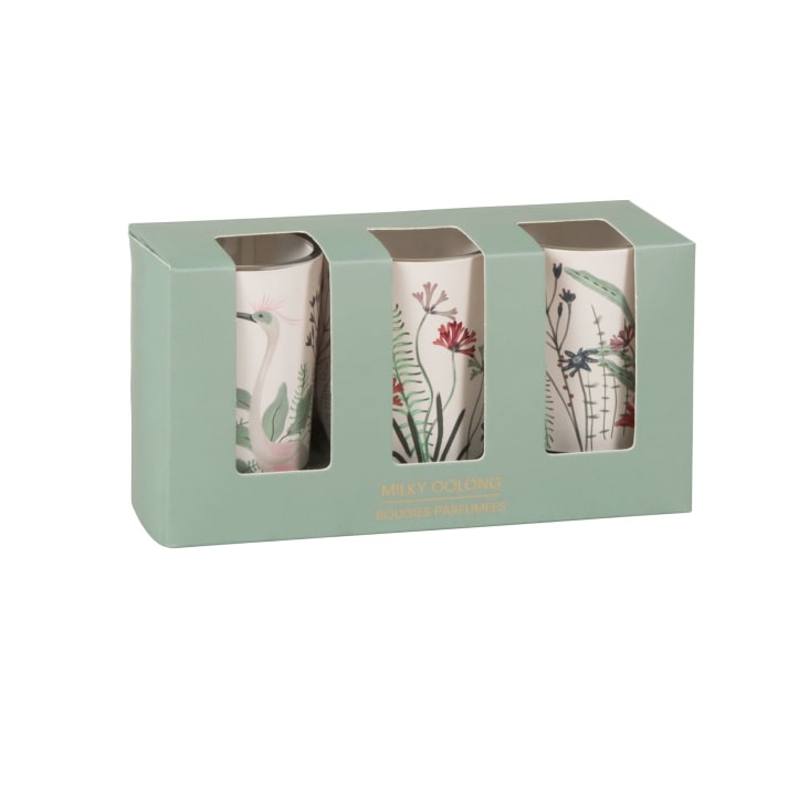 Maisons du Monde Miraflores - Set de velas perfumadas en vaso de vidrio blanco verde rosa y azul (x3)