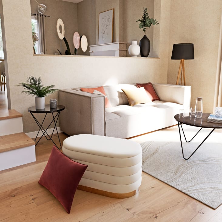 Maisons Du Monde Missia - Puf De Terciopelo Blanco Y Dorado