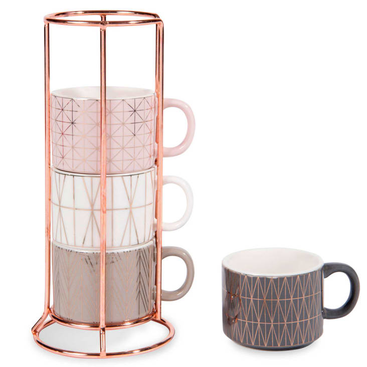 Maisons Du Monde Modern Copper - Tazas De Espresso De Porcelana Y Soporte Metálico (x4)