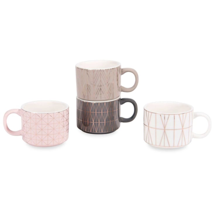 Maisons Du Monde Modern Copper - Tazas De Espresso De Porcelana Y Soporte Metálico (x4)
