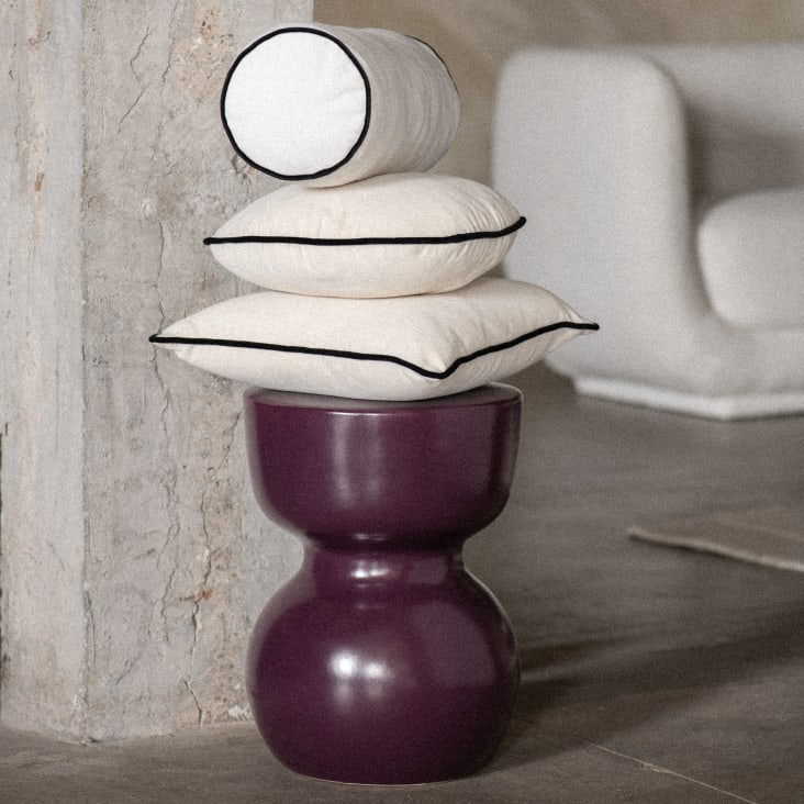 Maisons Du Monde Molly - Cojín Redondo Crudo Y Negro D40 Cm