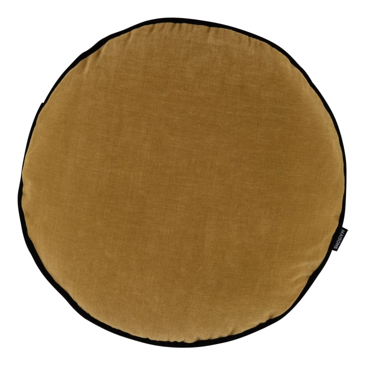 Maisons du Monde Molly - Cojín redondo de terciopelo amarillo y borde negro diámetro 40 cm