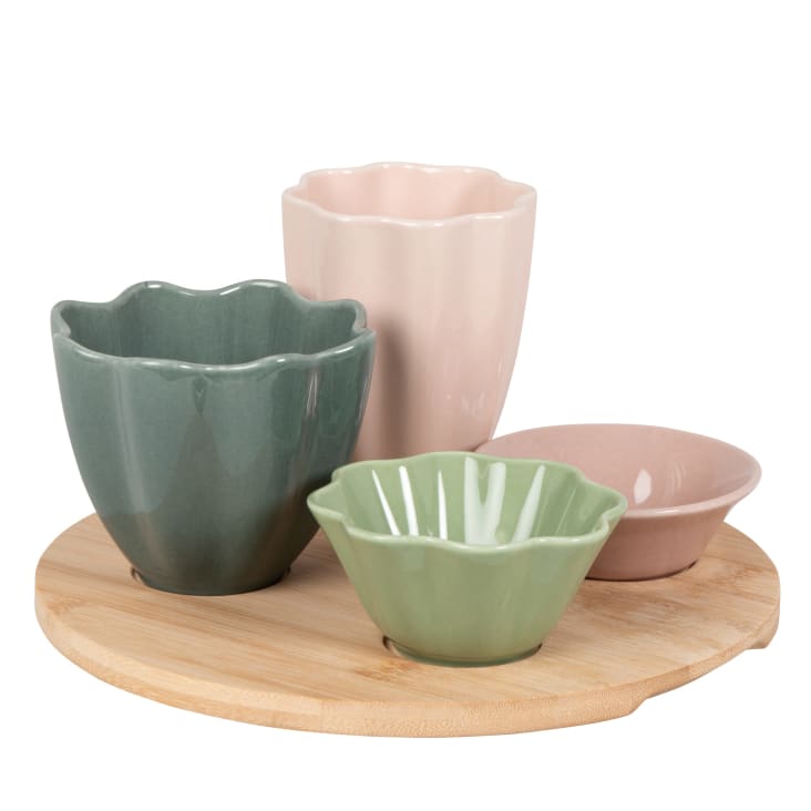 Maisons Du Monde Mona - Set De 5 Cuencos De Cerámica Y Bandeja Para Aperitivos Y Bambú