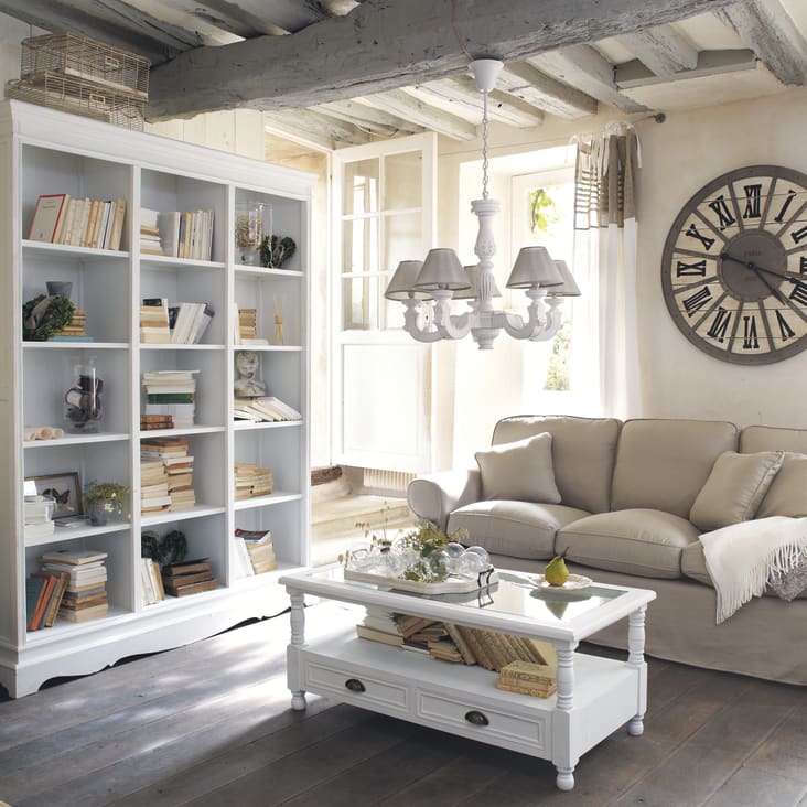 Maisons Du Monde Montmartre - Lámpara Blanca Con Efecto Envejecido Y Pantallas Beige