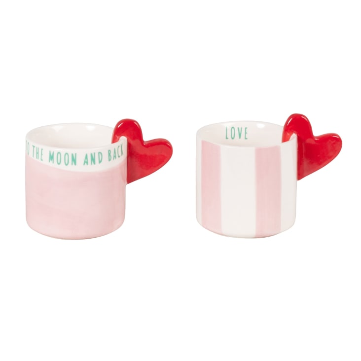 Maisons Du Monde Moon - Set De 2 Tazas De Gres Blanco Verde Rosa Y Asas En Forma De Corazón