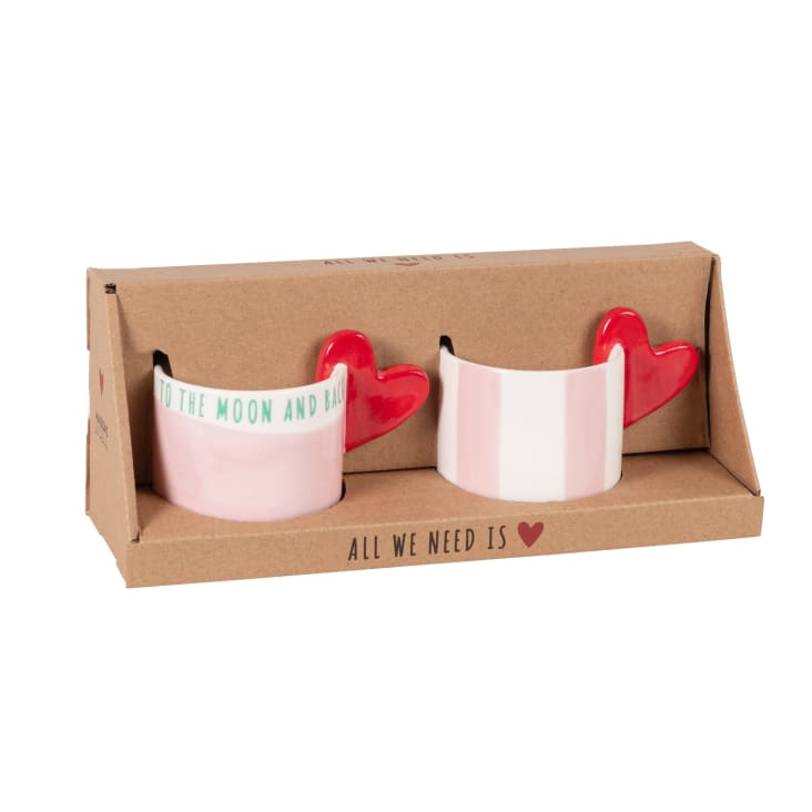 Maisons du Monde Moon - Set de 2 tazas de gres blanco verde rosa y asas en forma de corazón