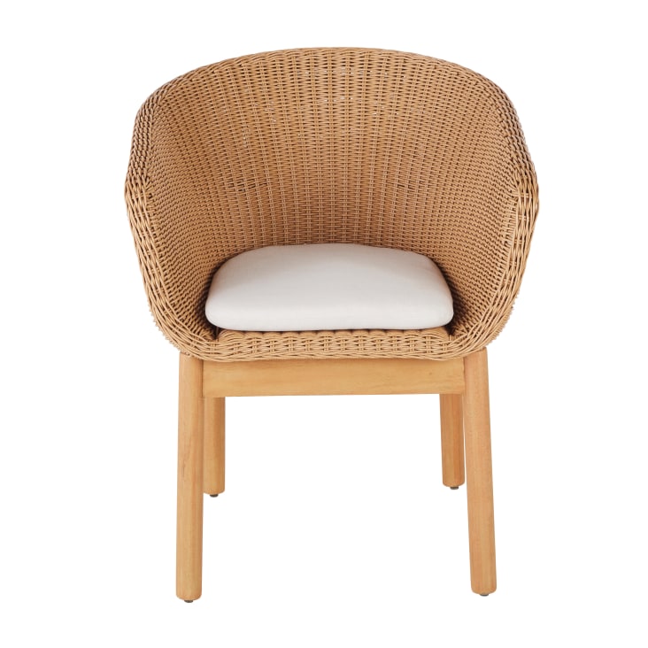 Maisons Du Monde Moraira - Silla Para Comedor De Exterior De Madera De Eucalipto Y Poliéster Reciclado Color Crudo