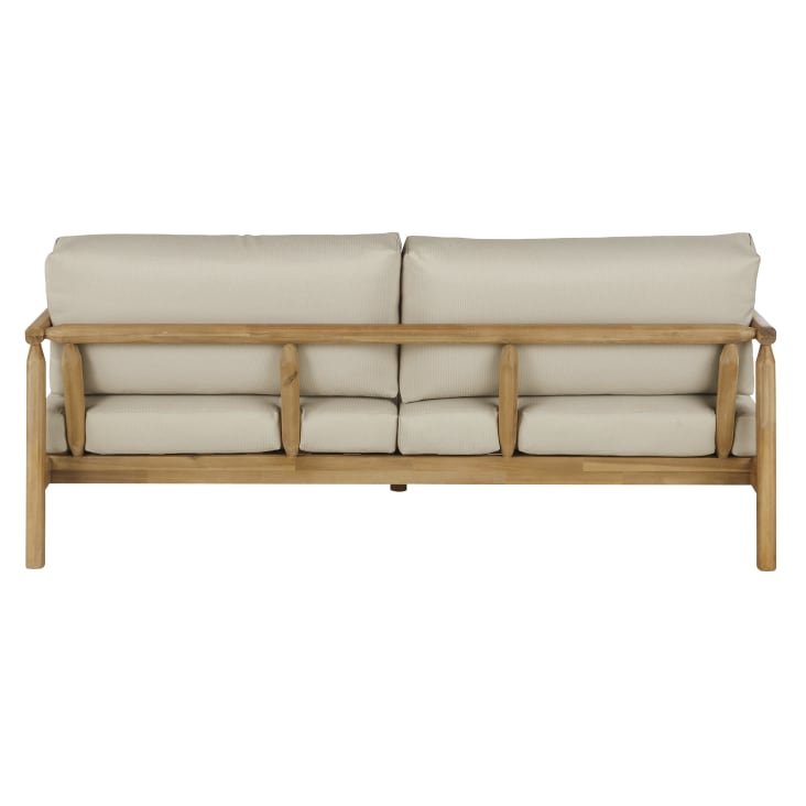 Maisons Du Monde Moscari - Sofá De Jardín De 3 Plazas De Madera De Acacia Maciza Con Cojines De Tela Reciclada Beige