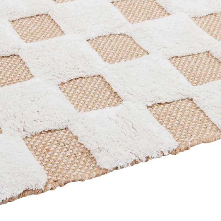 Maisons Du Monde Mouton - Alfombra Infantil De Algodón Y Yute Con Estampado De Cuadros Blancos Y Marrones 120x180