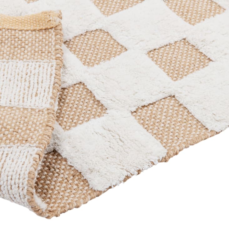 Maisons Du Monde Mouton - Alfombra Infantil De Algodón Y Yute Con Estampado De Cuadros Blancos Y Marrones 120x180