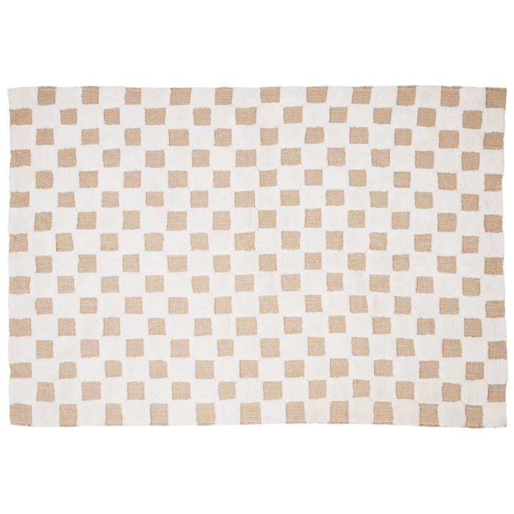 Maisons du Monde Mouton - Alfombra infantil de algodón y yute con estampado de cuadros blancos y marrones 120x180