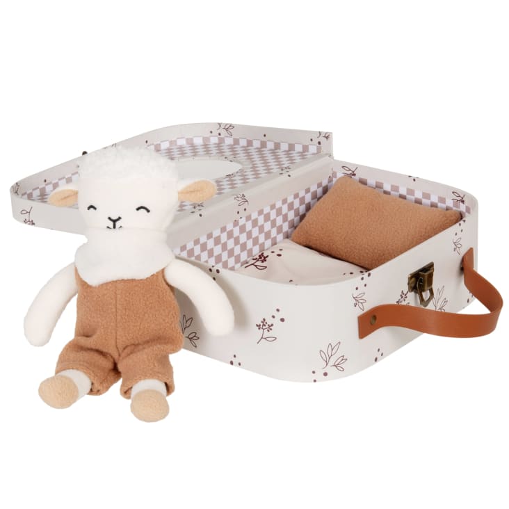 Maisons du Monde Mouton - Maletín con muñeco oveja y almohada blanco roto y marrón