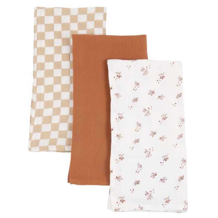 Maisons du Monde Mouton - Mantillas de bebé de algodón orgánico marrón y blanco roto (x3)