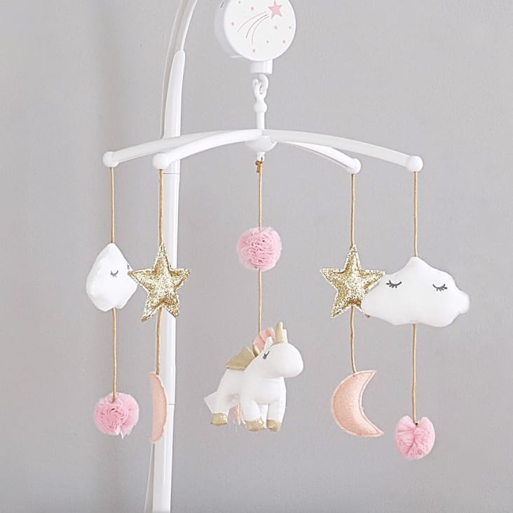 Maisons Du Monde Móvil Musical Para Bebé De Algodón Rosa Blanco Y Dorado