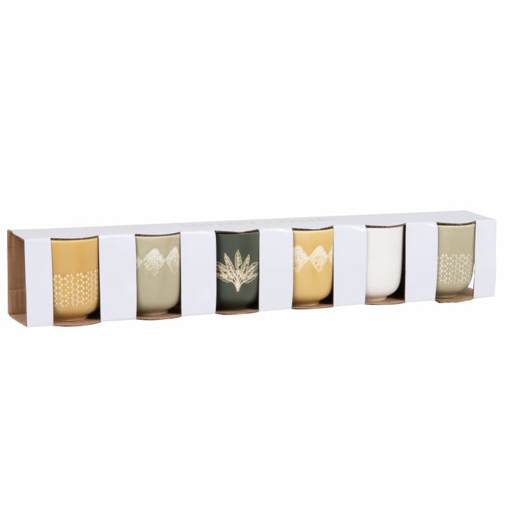 Maisons du Monde MYRIAM - Juego de tazas (x6) de cerámica verde amarillo y blanco con motivos