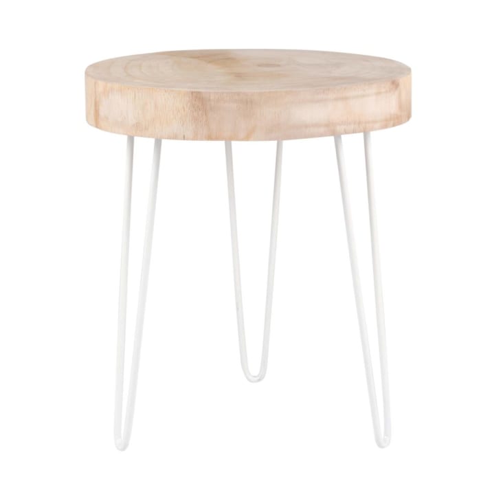 Maisons Du Monde NADOR - Mesa Auxiliar De Metal Blanco Y Paulonia