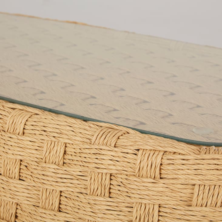 Maisons Du Monde Namibi - Mesa De Centro De Jardín De Resina Beige Y Vidrio Templado 118 Cm