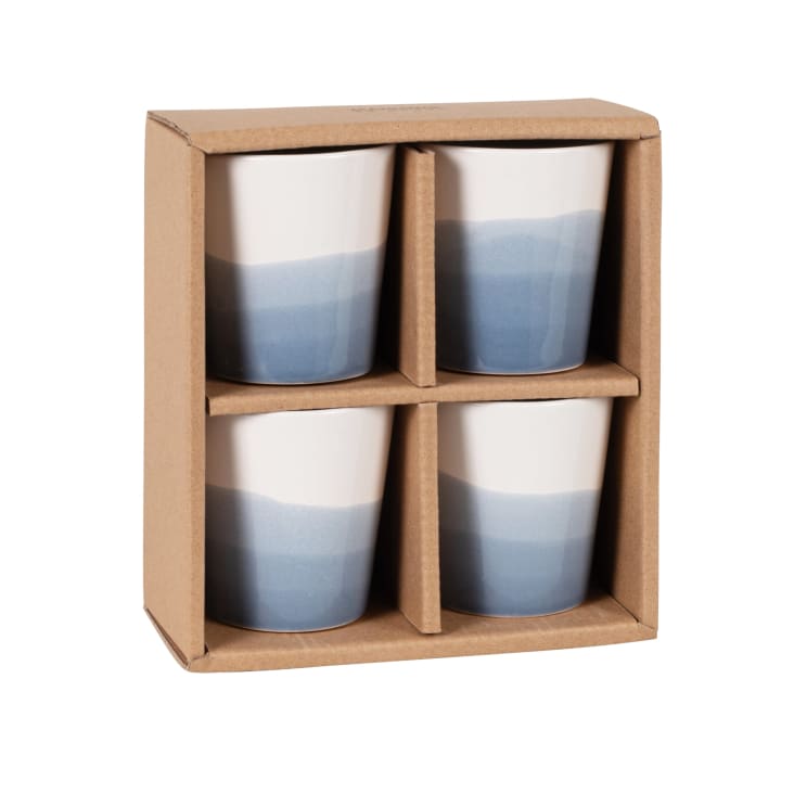 Maisons du Monde Nathan - Set de 4 tazas de cerámica blanca y azul