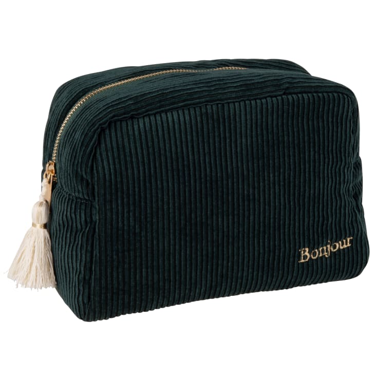 Maisons Du Monde Neceser De Pana Verde Con Bordado Dorado De 23 Cm