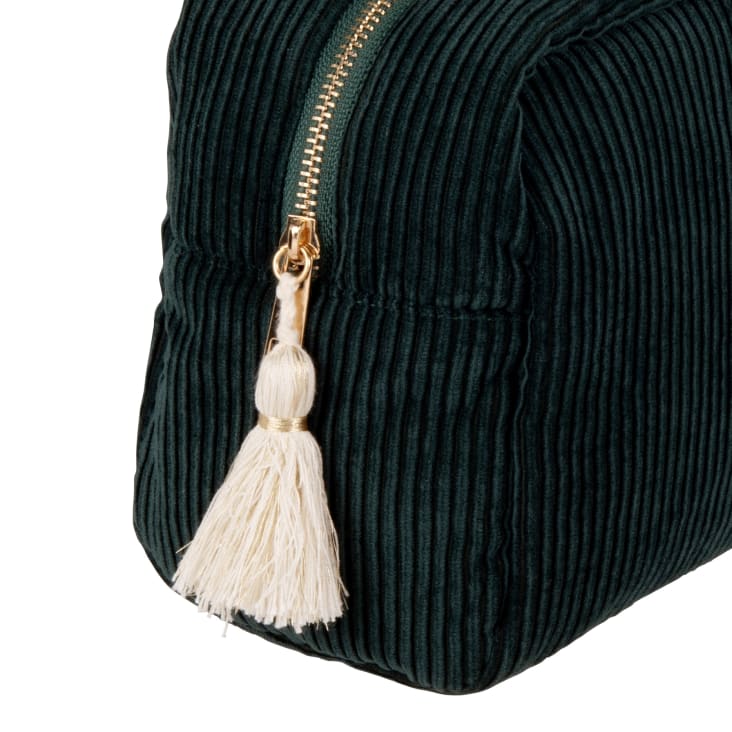 Maisons Du Monde Neceser De Pana Verde Con Bordado Dorado De 23 Cm