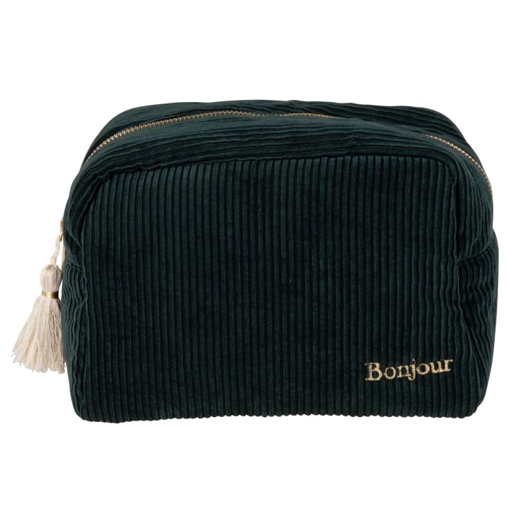 Maisons du Monde Neceser de pana verde con bordado dorado de 23 cm