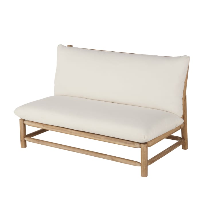 Maisons Du Monde Negara - Salón De Jardín De 2 Plazas En Madera De Acacia Con Cojines Color Crudo