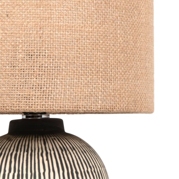 Maisons Du Monde Nelsana - Lámpara De Cerámica Negra Y Crema Con Pantalla De Yute