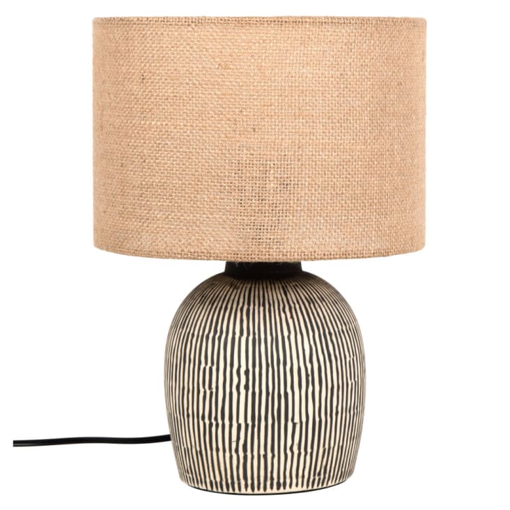 Maisons du Monde Nelsana - Lámpara de cerámica negra y crema con pantalla de yute